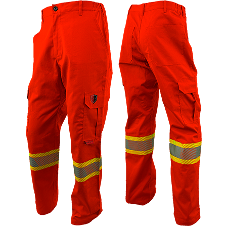 orange ARC FR cargo pants with high visibility segmented striping on the legs.