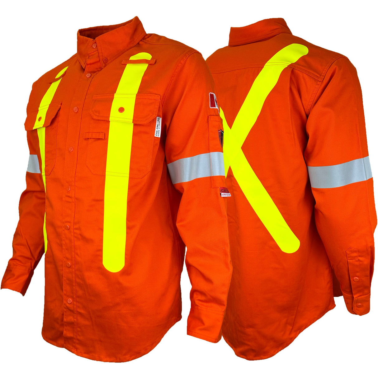 Orange high-visibility work shirt with OHSA Style reflective stripes by Atlas Workwear Style 504