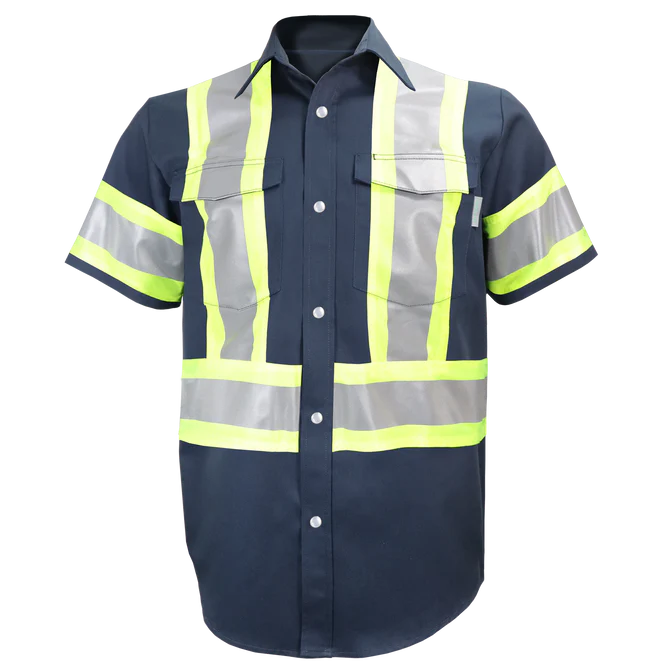 Short Sleeve Work Shirt w/Snaps & Hi Vis Striping by GATTS Workwear - Style 650SX4