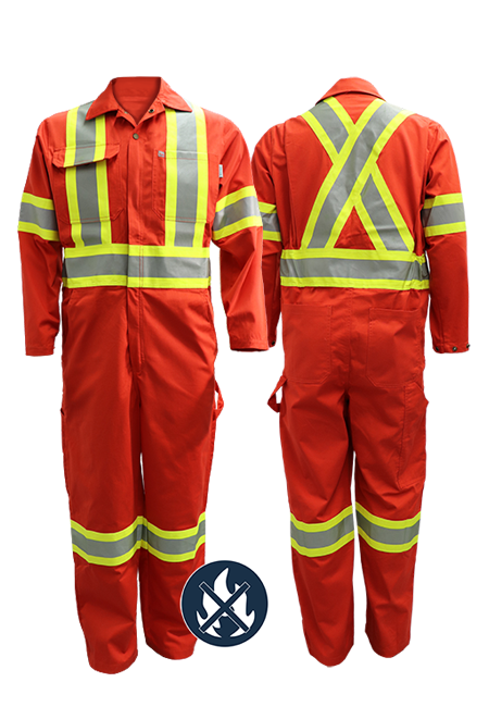 Red-Orange Welder's Coverall Hi-Viz With Reflect 4'' by GATTS Workwear - Style 790X4FR