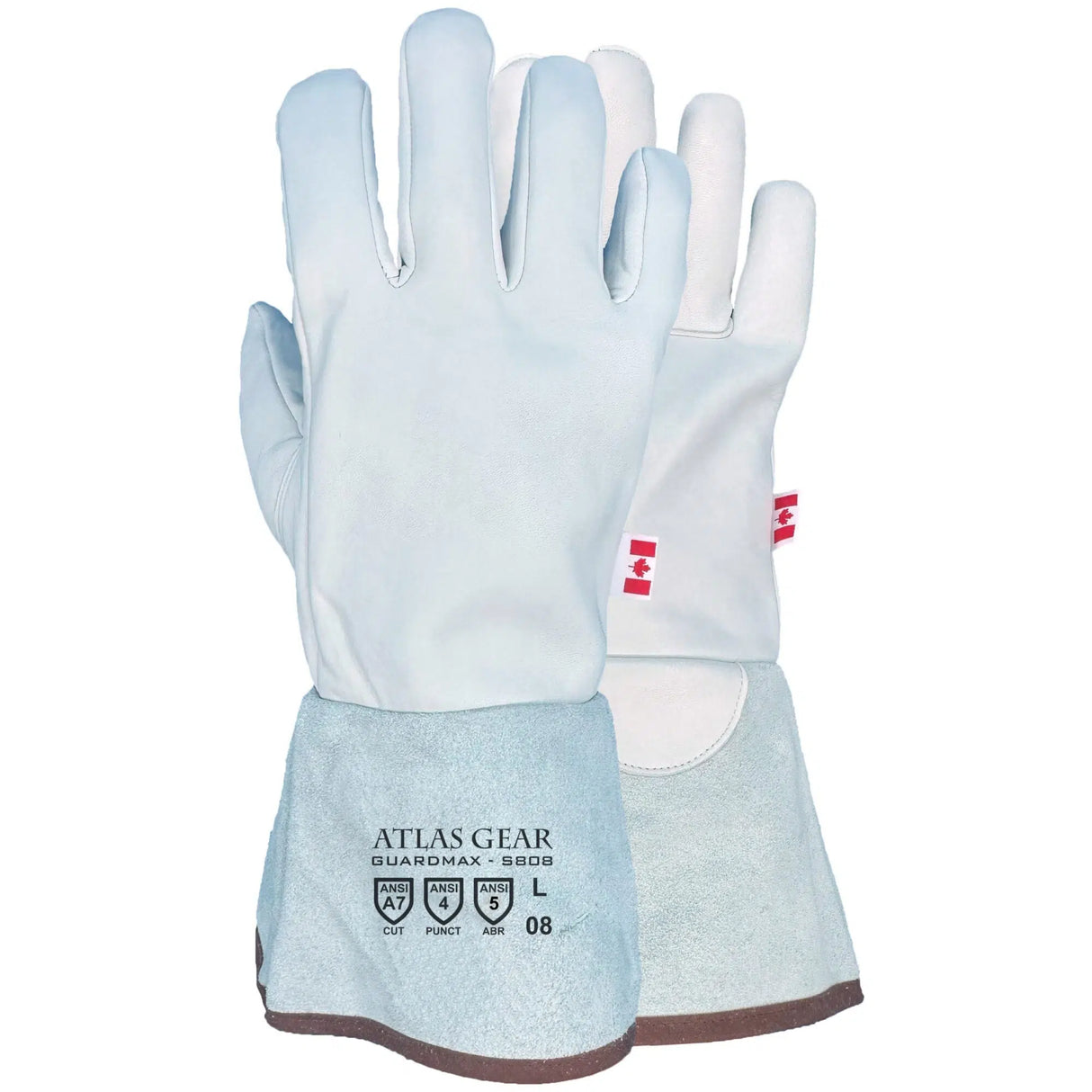 GuardMax Leather Utility Gloves w/ Gauntlet Cuff by Atlas Workwear - S808/W808
