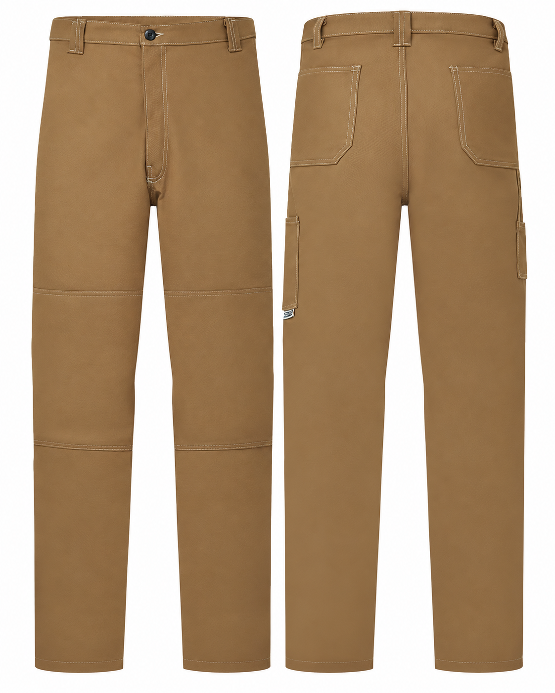 Avenger 12 oz brown duck FR work pants by IFR Workwear, front and back views