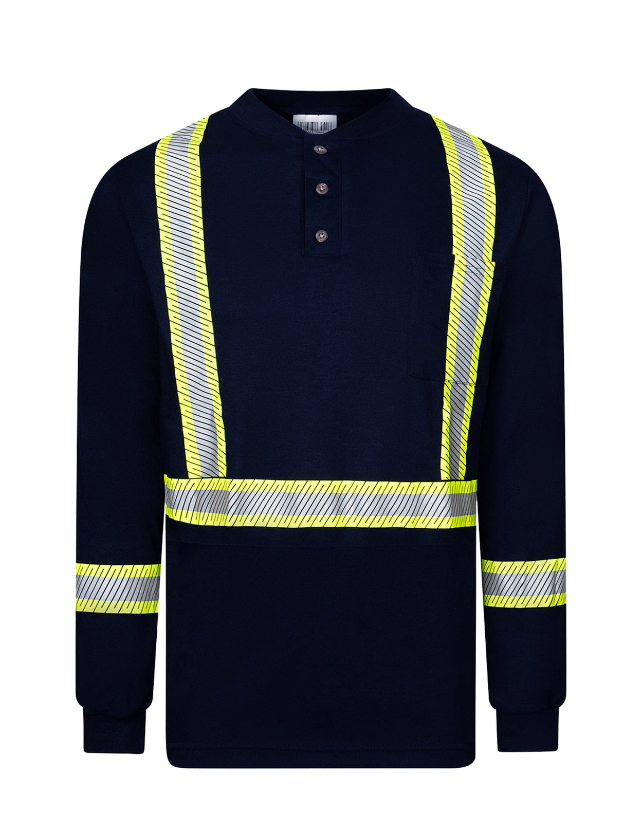 Navy Frontline 6.9 oz Henley With Segmented Striping by IFR Workwear Style 662