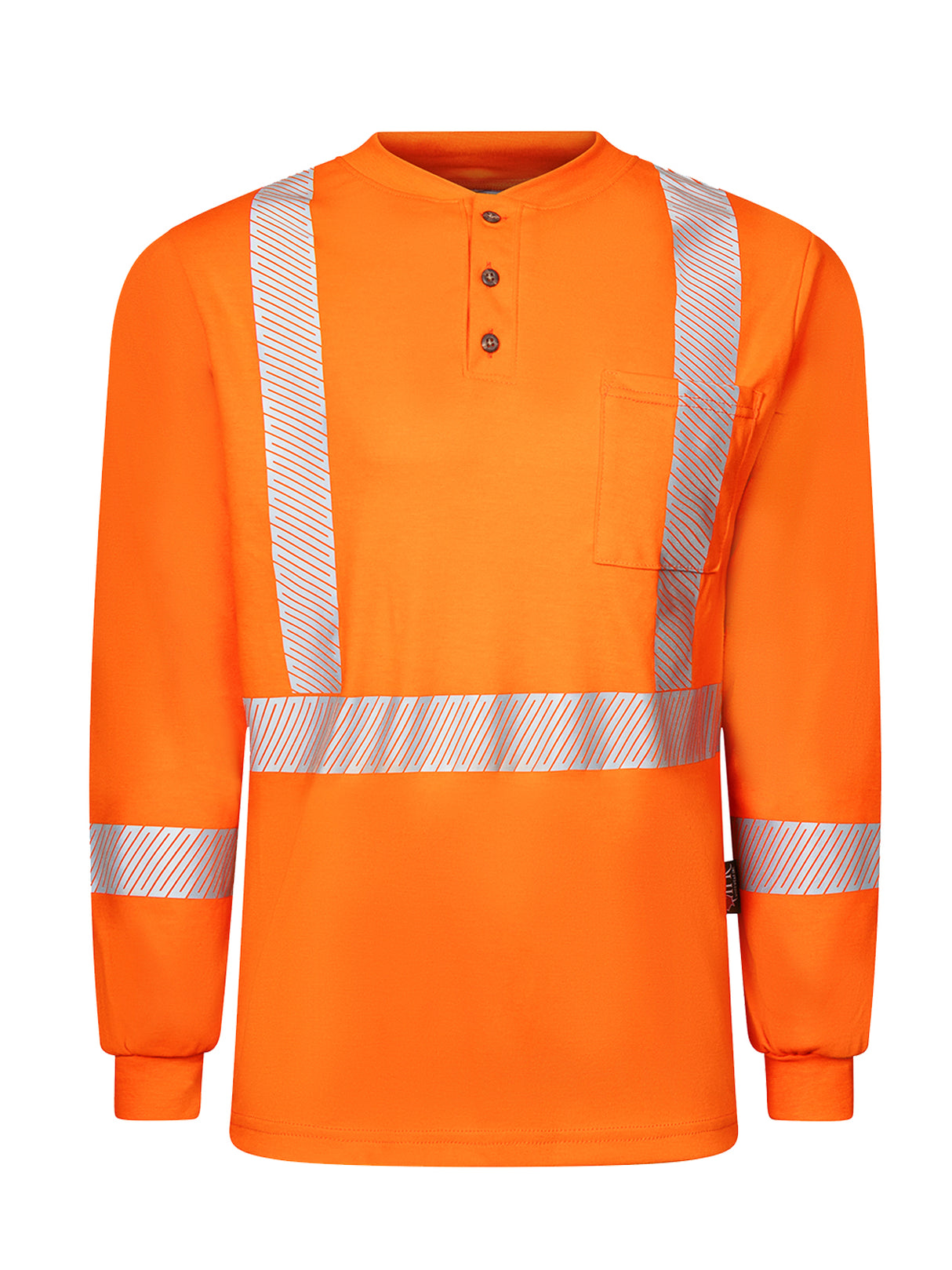 Hi Vis Orange Front Line Fabric 6.9 oz. Long Sleeve Henley w/Segmented Striping by IFR Workwear Style 662