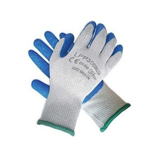 10g Poly/Cotton String Knit Work Gloves with Blue Crinkle Latex Palm Coating - Style LPP300