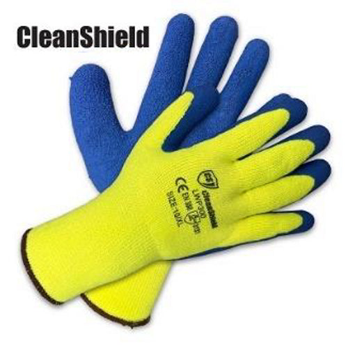 Blue Crinkle Coated Latex Work Glove On Hi-Vis Yellow Fleece Liner - LWP300 (Dozen)