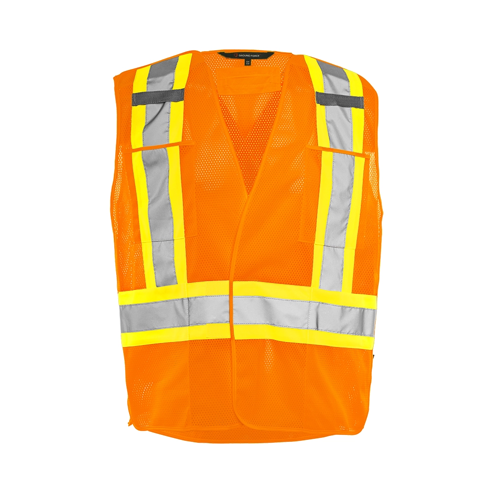 Hi-Vis 5 Pt. Tear-Away Mesh Traffic Vest, 4 Pockets by Ground Force - Style TV3