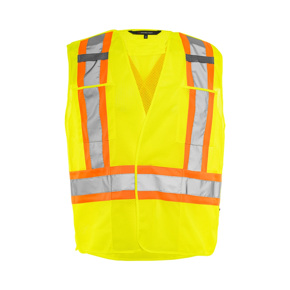 Hi-Vis 5 Pt. Tear-Away Mesh Traffic Vest, 4 Pockets by Ground Force - Style TV3