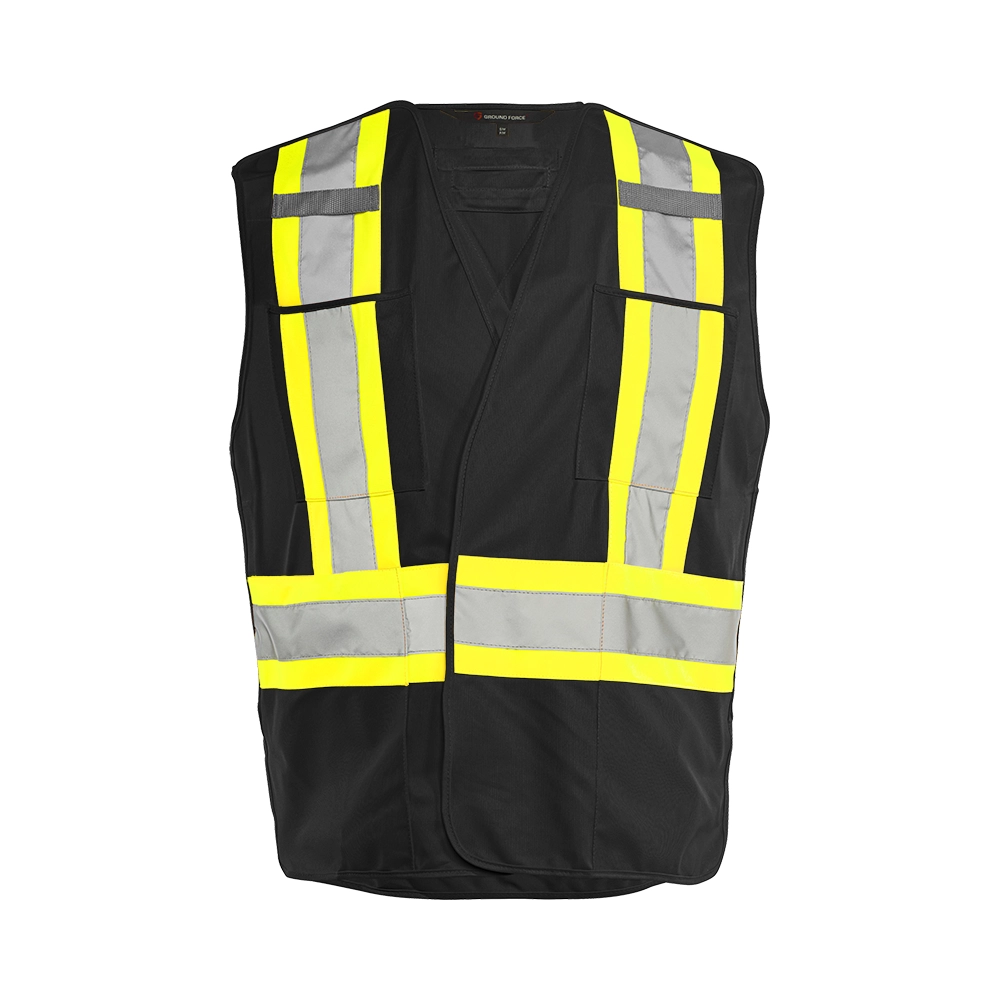 Hi-Vis 5 Pt. Tear-Away Solid Traffic Vest, 4 Pockets by Ground Force - Style TV4