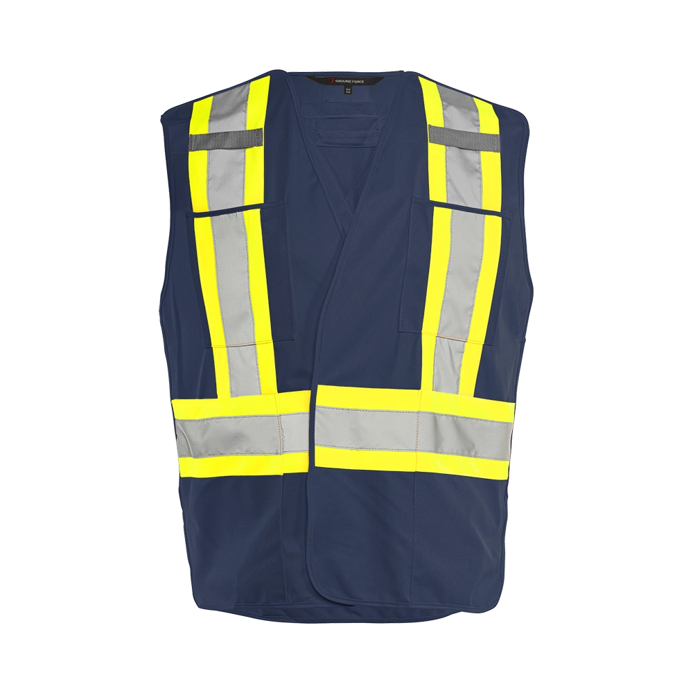 Hi-Vis 5 Pt. Tear-Away Solid Traffic Vest, 4 Pockets by Ground Force - Style TV4