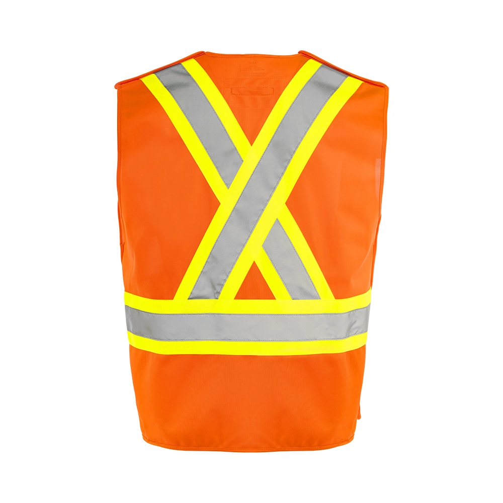 Hi-Vis 5 Pt. Tear-Away Solid Traffic Vest, 4 Pockets by Ground Force - Style TV4