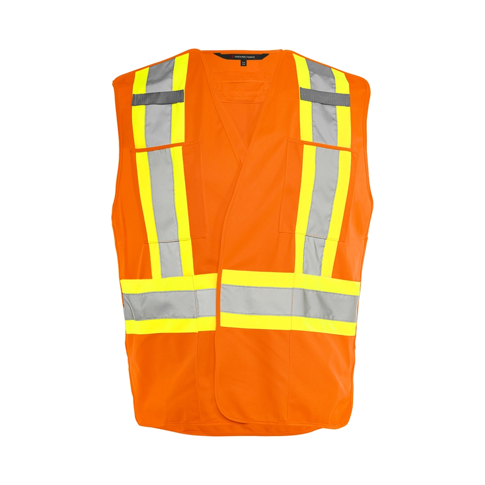 Hi-Vis 5 Pt. Tear-Away Solid Traffic Vest, 4 Pockets by Ground Force - Style TV4