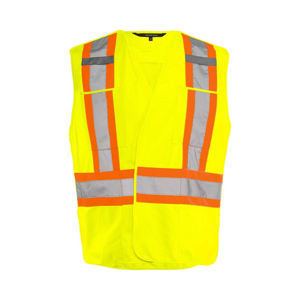 Hi-Vis 5 Pt. Tear-Away Solid Traffic Vest, 4 Pockets by Ground Force - Style TV4
