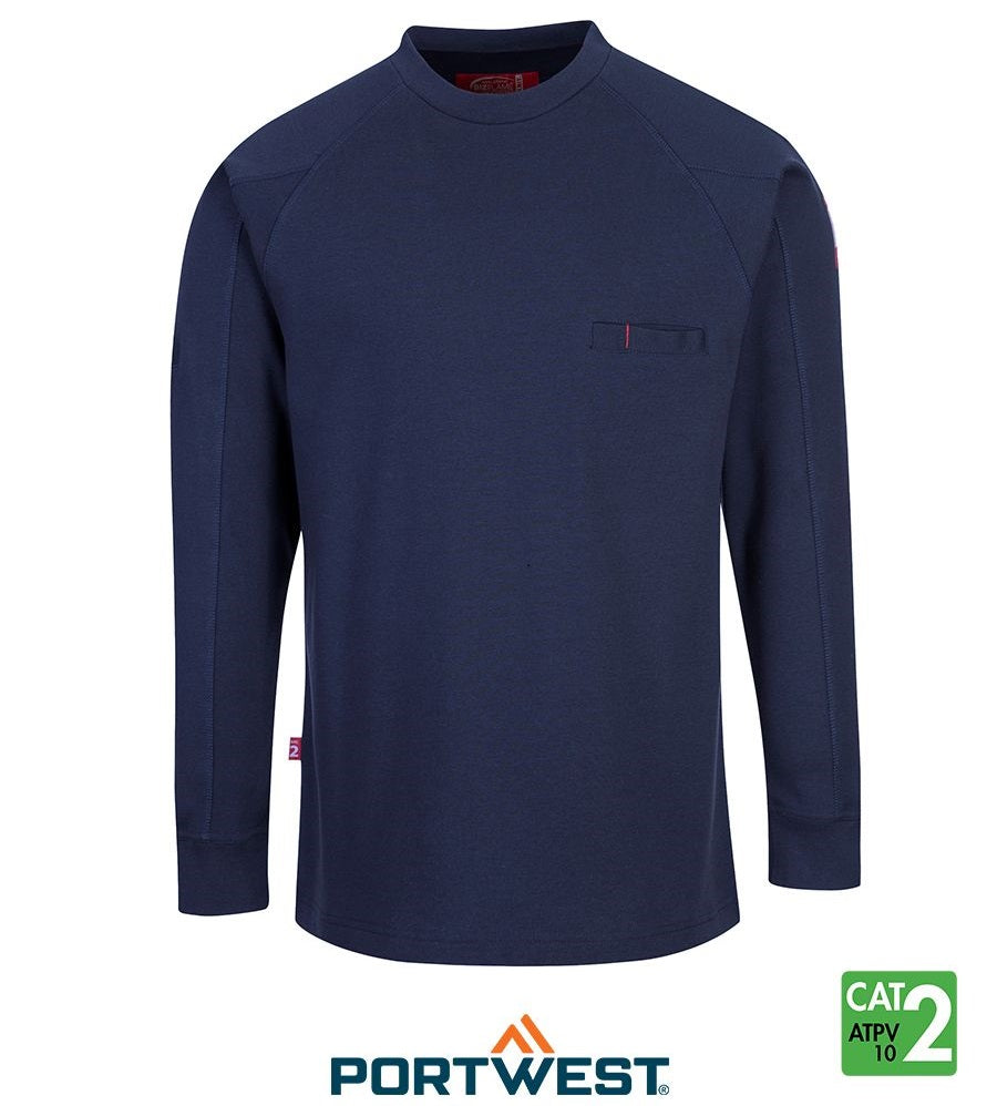 Navy Bizflame 7oz FR Antistatic Crew Neck Long Sleeve T-Shirt by Portwest - Style FR33NA