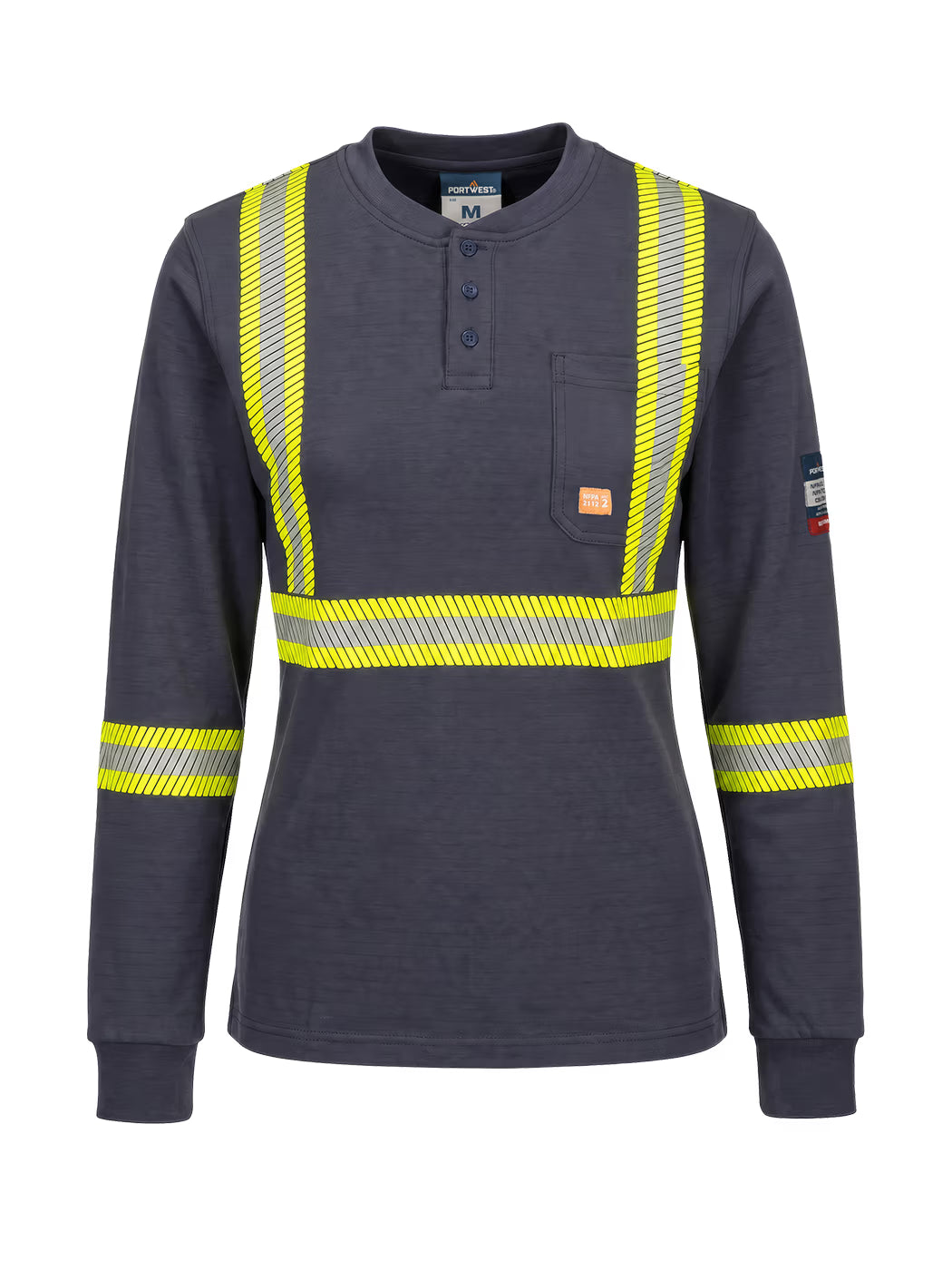 Bizflame Knit women's FR773 navy reflective Henley, front view