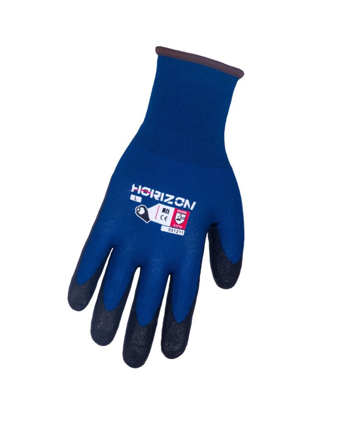 Horizon 51211 Blue nitrile coated glove — back view