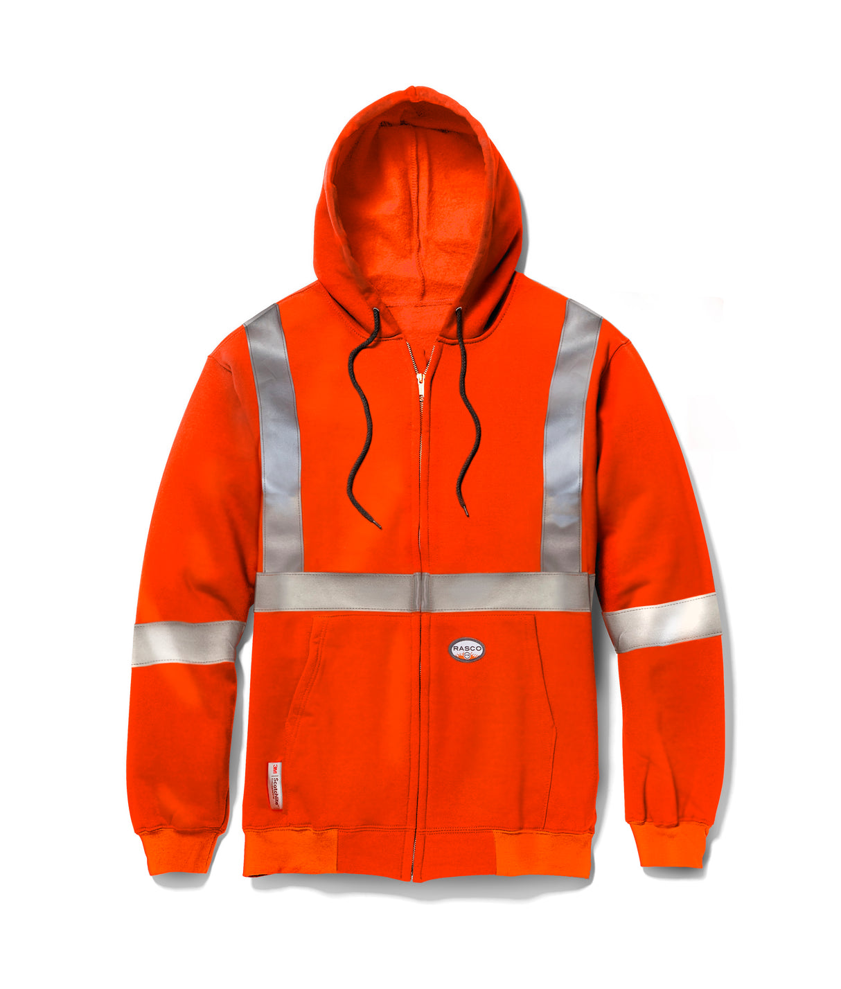 Rasco 12.5 oz. Inherent FR Zip Up Hi-Vis Hoodie with Reflective Trim - Style FR7119 - Orange