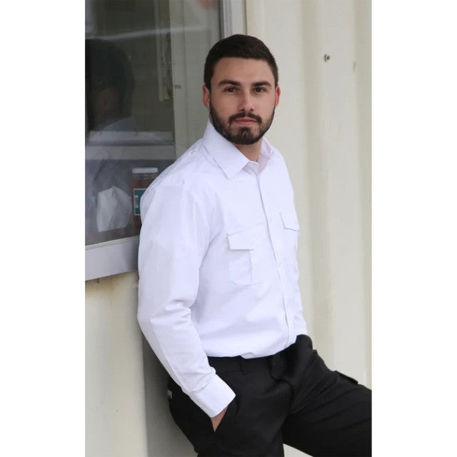 White Military Long Sleeve Shirt by GATTS Workwear - Style 627