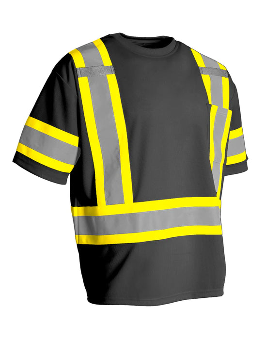 Hi Vis Crew Neck Short Sleeve Safety Tee Shirt with Chest Pocket and Arm Bands by Forcefield