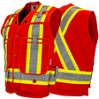 High visibility safety vests with reflective yellow stripes, multiple pockets, and clips, designed for FR/AR protection.