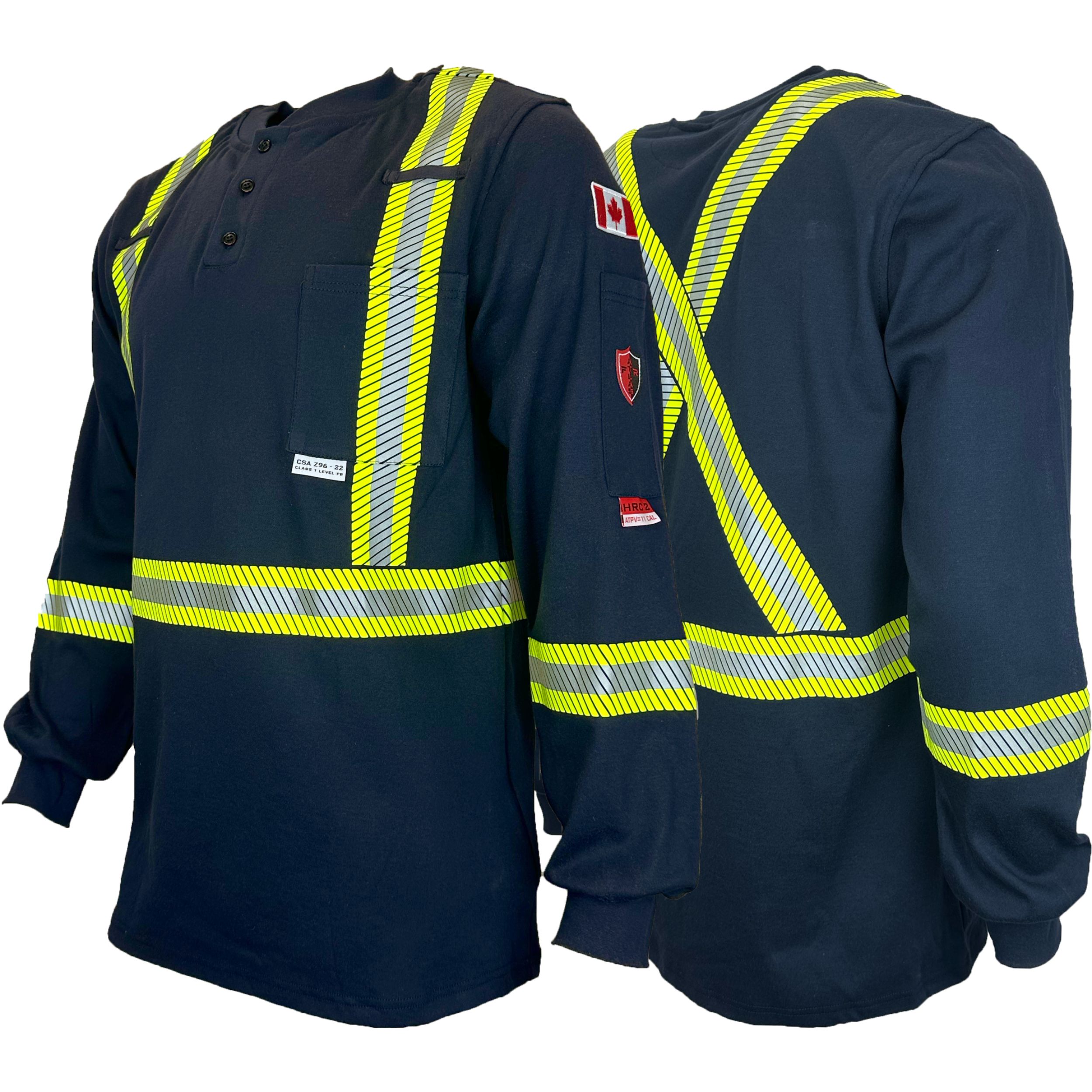 FR / Arc Flash Long Sleeve Henley Shirts w/Segmented Striping by