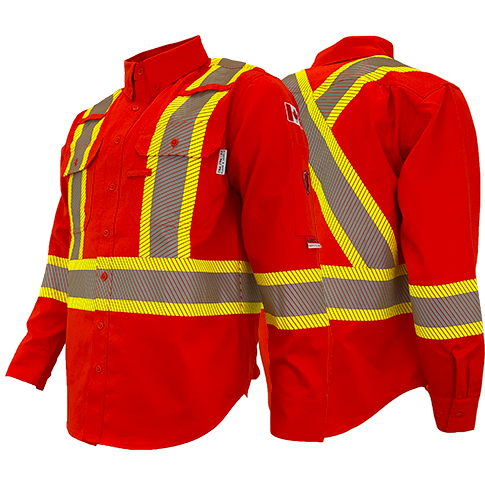 Orange FR / Arc Flash Work Shirts w/4" Segmented Striping by Atlas Workwear - Style 4044OR