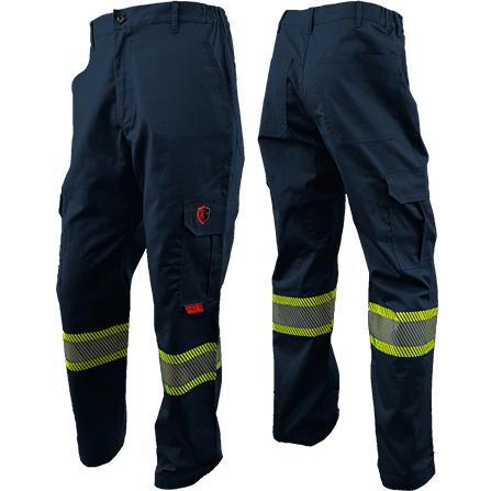 Navy FR / Arc Flash Cargo Pants w/ Hi Vis 4" Segmented Striping by Atlas Workwear - Style 4054NB