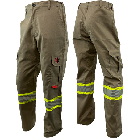 Khaki FR / Arc Flash Cargo Pants w/ Hi Vis 4" Segmented Striping by Atlas Workwear - Style 4054KK