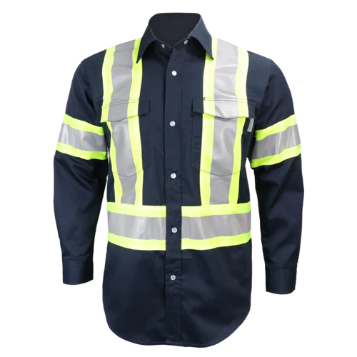 Long Sleeve Work Shirt w/Snaps & Hi Vis Striping by GATTS Workwear - Style 625SX4