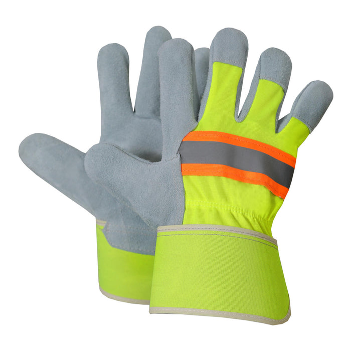 Split Leather Work Glove With Hi-Vis Reflective Striping - Style 90-010