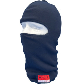 A navy blue ARC FR balaclava with a face guard by Atlas Workwear.