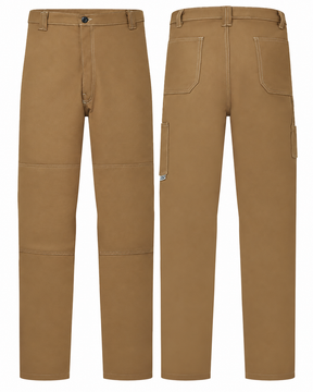 Avenger 12 oz brown duck FR work pants by IFR Workwear, front and back views