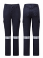 Women’s Avenger 7 oz navy FR cargo pants by IFR Workwear, Style 671, Heat-transfer 2" Silver, front and back views
