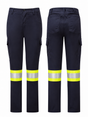 Women’s Avenger 7 oz navy FR cargo pants by IFR Workwear, Style 671, Sewn-on 4" Y/S/Y, front and back views