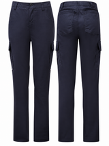 Women’s Avenger 7 oz navy FR cargo pants by IFR Workwear, Style 671, front and back views