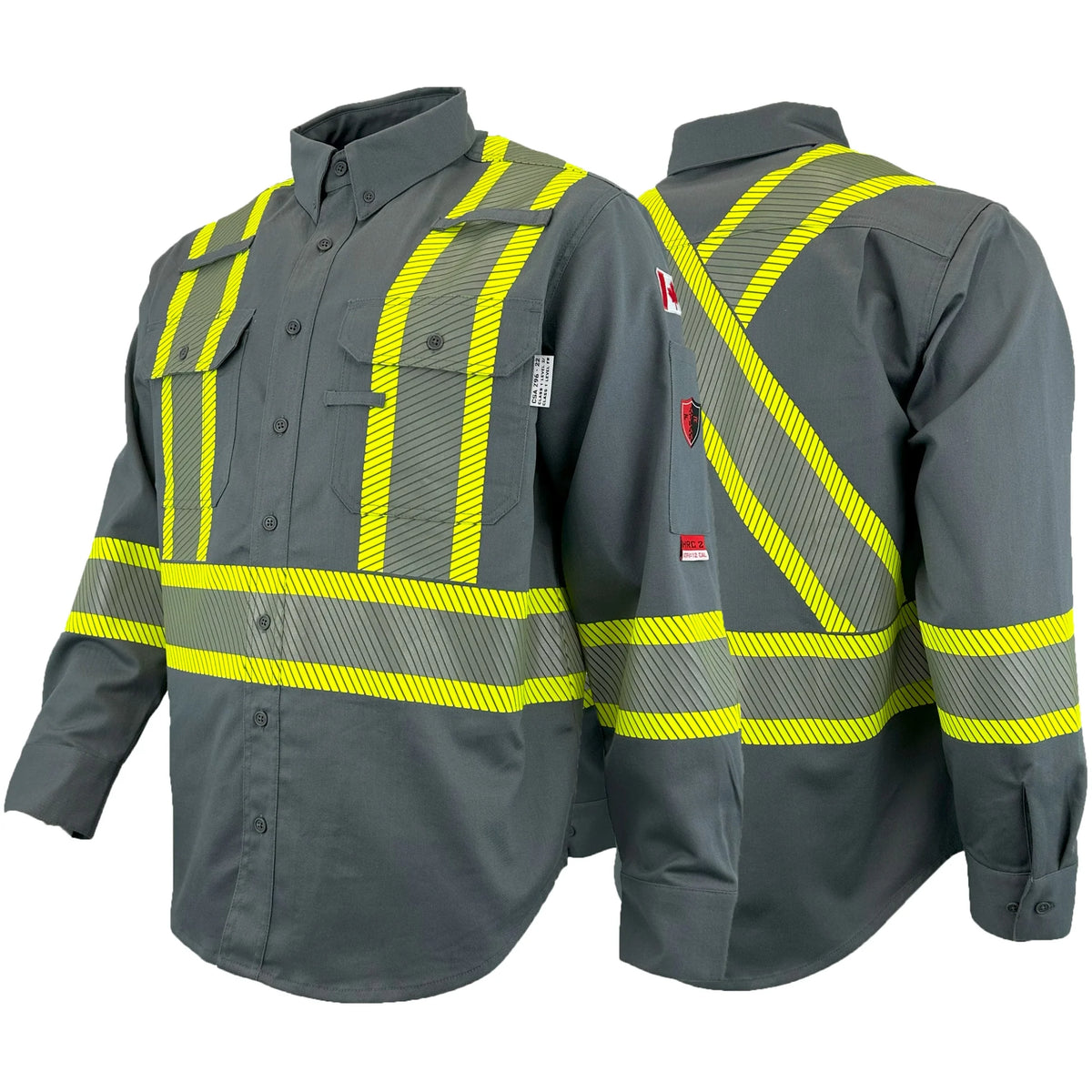Grey FR / Arc Flash Work Shirts w/4" Segmented Striping by Atlas Workwear - Style 4044GR
