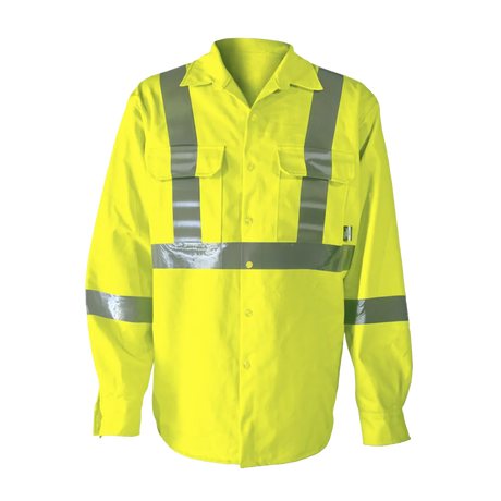Hi-Vis FR Work Shirts With 2" Silver Striping by Big K Clothing - BK555FRI-2