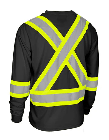 Forcefield Hi Vis Crew Neck Long Sleeve Safety Tee with Chest Pocket