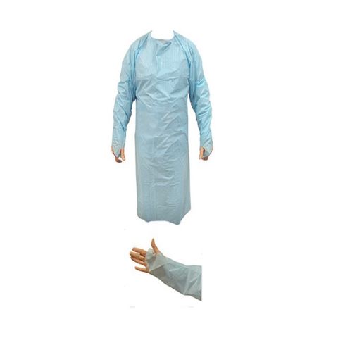 Disposable CPE Gown, Die Cut w/Thumb Loops, 50/Bag - Style CPEG45
