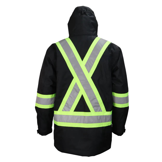 Black Hi-Vis 4-In-1 Water Resistant Jacket with Reversible/Removable Liner - Style 830X4