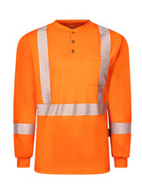 Hi Vis Orange Front Line Fabric 6.9 oz. Long Sleeve Henley w/Segmented Striping by IFR Workwear Style 662