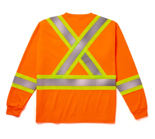 Rasco Hi Vis Birdseye Long Sleeve Safety Tee Shirt with Chest Pocket - Style HV008