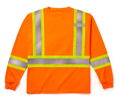 Rasco Hi Vis Birdseye Long Sleeve Safety Tee Shirt with Chest Pocket - Style HV008