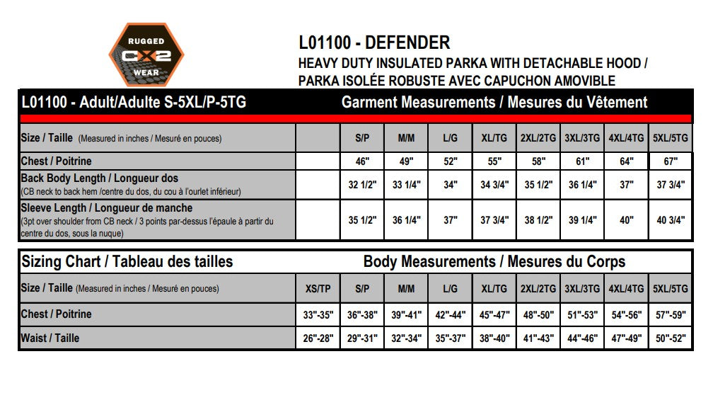 CX2 Defender Heavy Duty Insulated Parka - Style L01100