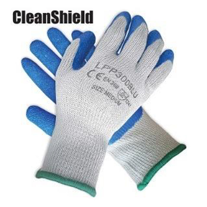 10g Poly/Cotton String Knit Work Gloves with Blue Crinkle Latex Palm Coating - Style LPP300