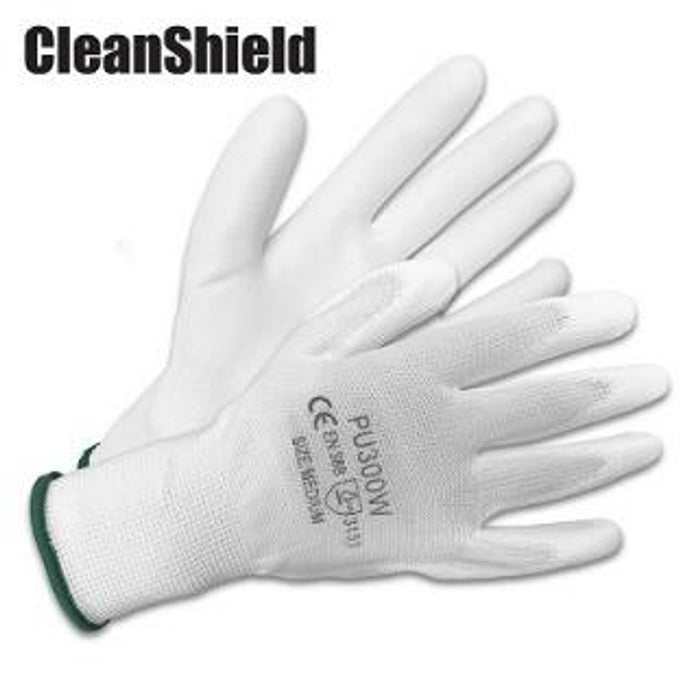 13g Seamless Knit Nylon Gloves with a White PU Palm Coating - Style PU300W
