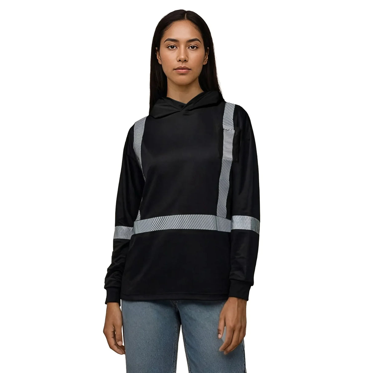 CX2 Glow Hi-Vis Long Sleeve Hooded T-Shirt with Segmented Stripes - Style S05985