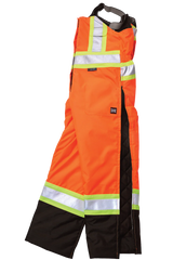 Orange safety coverall with reflective stripes on a white background