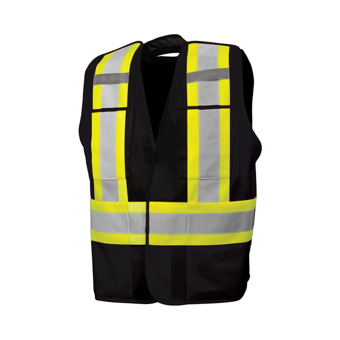 Hi-Vis 5 Pt. Tear-Away Solid Traffic Vest, 4 Pockets by Ground Force - Style TV4