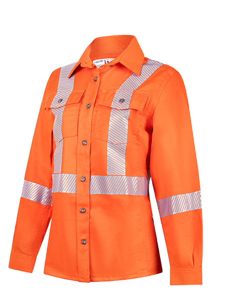 Women’s Westex UltraSoft 7 oz Deluxe Segmented Striped Work Shirt - Style 471 - Orange
